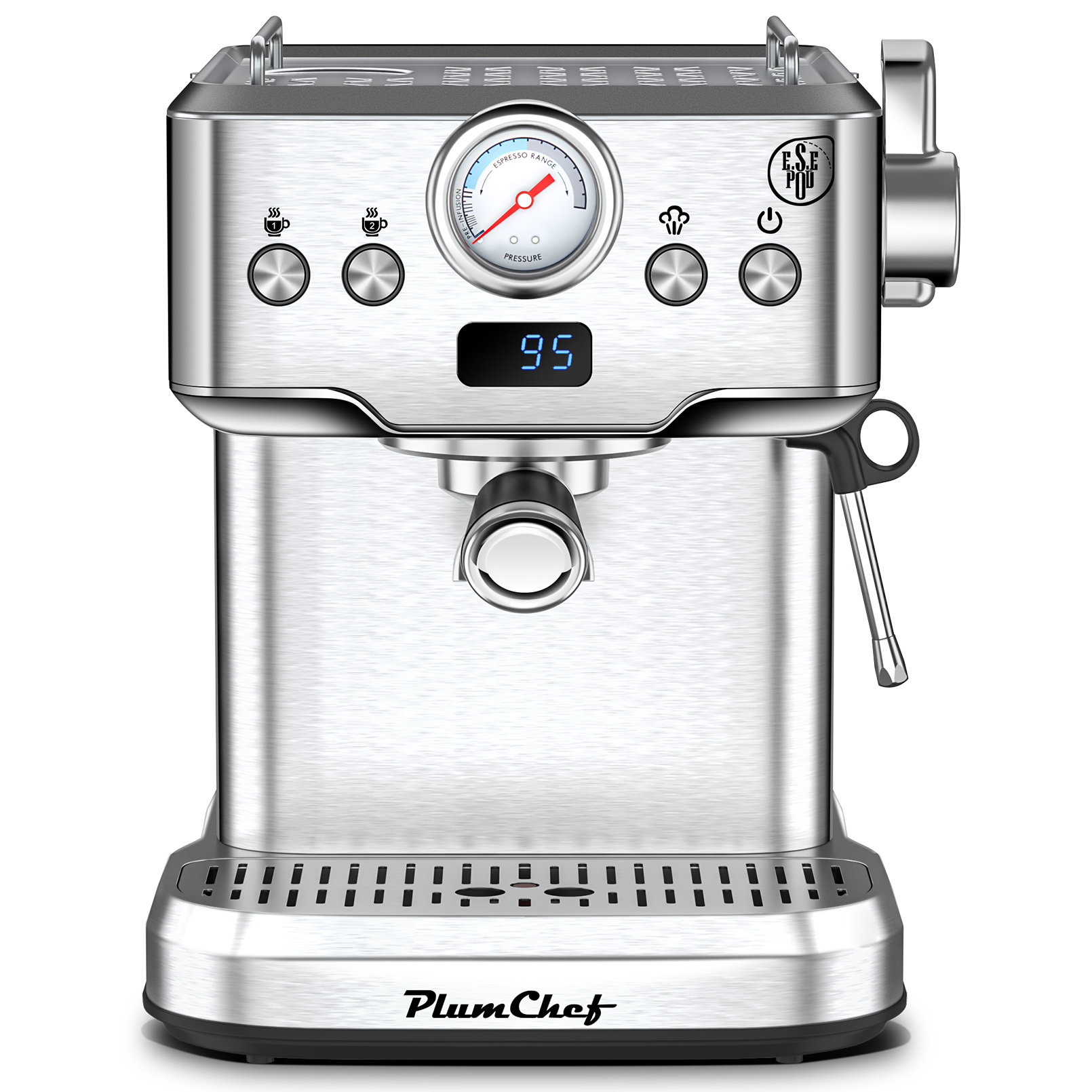 PlumChef 20 Bar Professional Espresso Machine with Milk Frother – Single & Double Shot