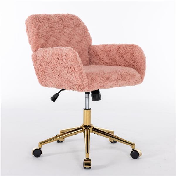Pink Swivel Office Chair – Adjustable Upholstered Desk Chair with Wheels