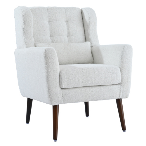 Modern Upholstered Accent Chair – Teddy Fabric Armchair with Wooden Legs