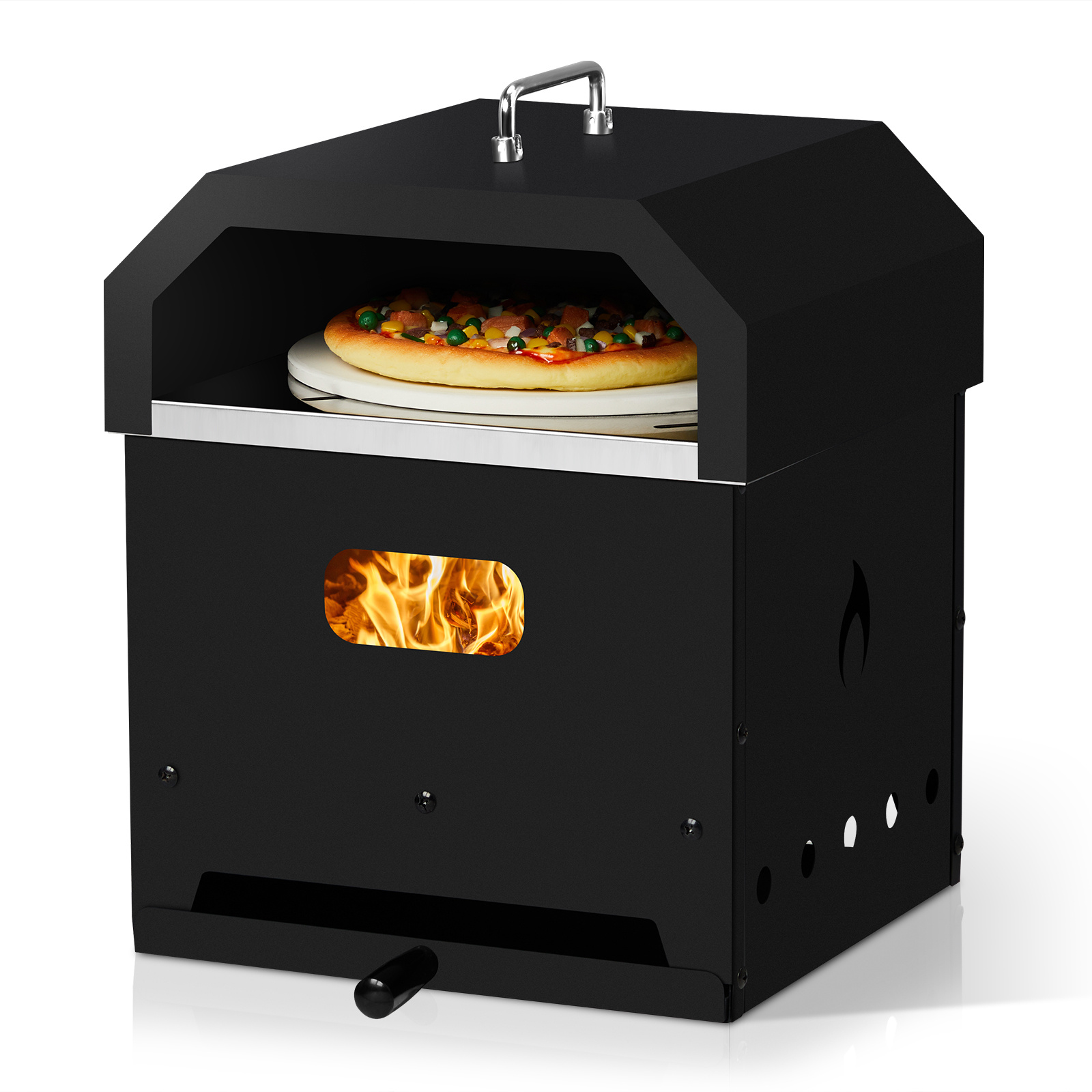 Outdoor Pizza Oven – Wood & Charcoal Fired Square Oven with Handle