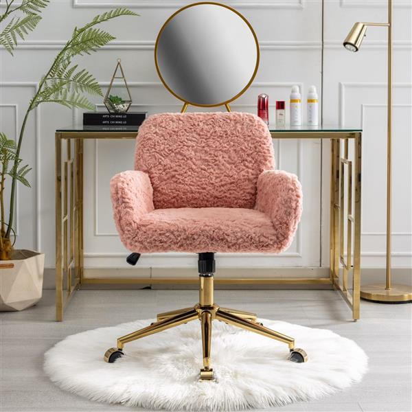 Pink Swivel Office Chair – Adjustable Upholstered Desk Chair with Wheels - Image 6